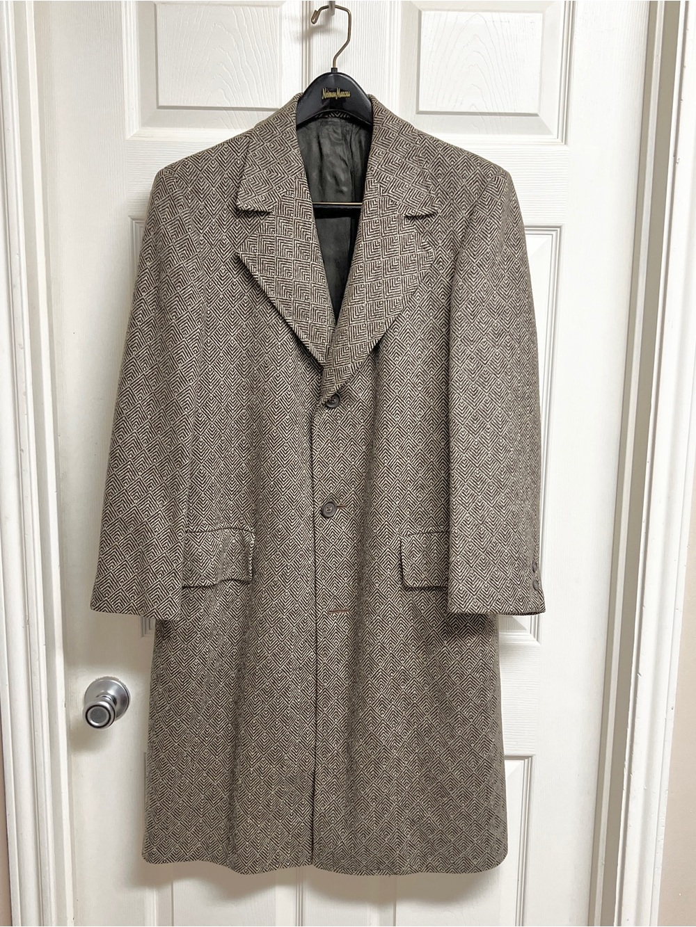 Vintage Richman Brothers Womens Sz L Knee Length Beige Brown Tailored Wool Coat